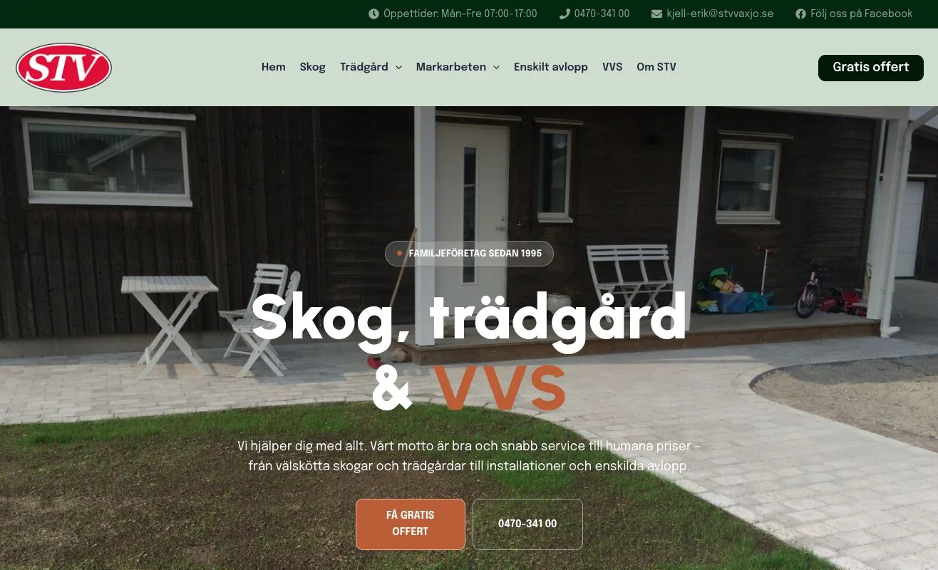 STV Växjös hemsida, byggd av Brandstedt Marketing i WordPress och Elementor